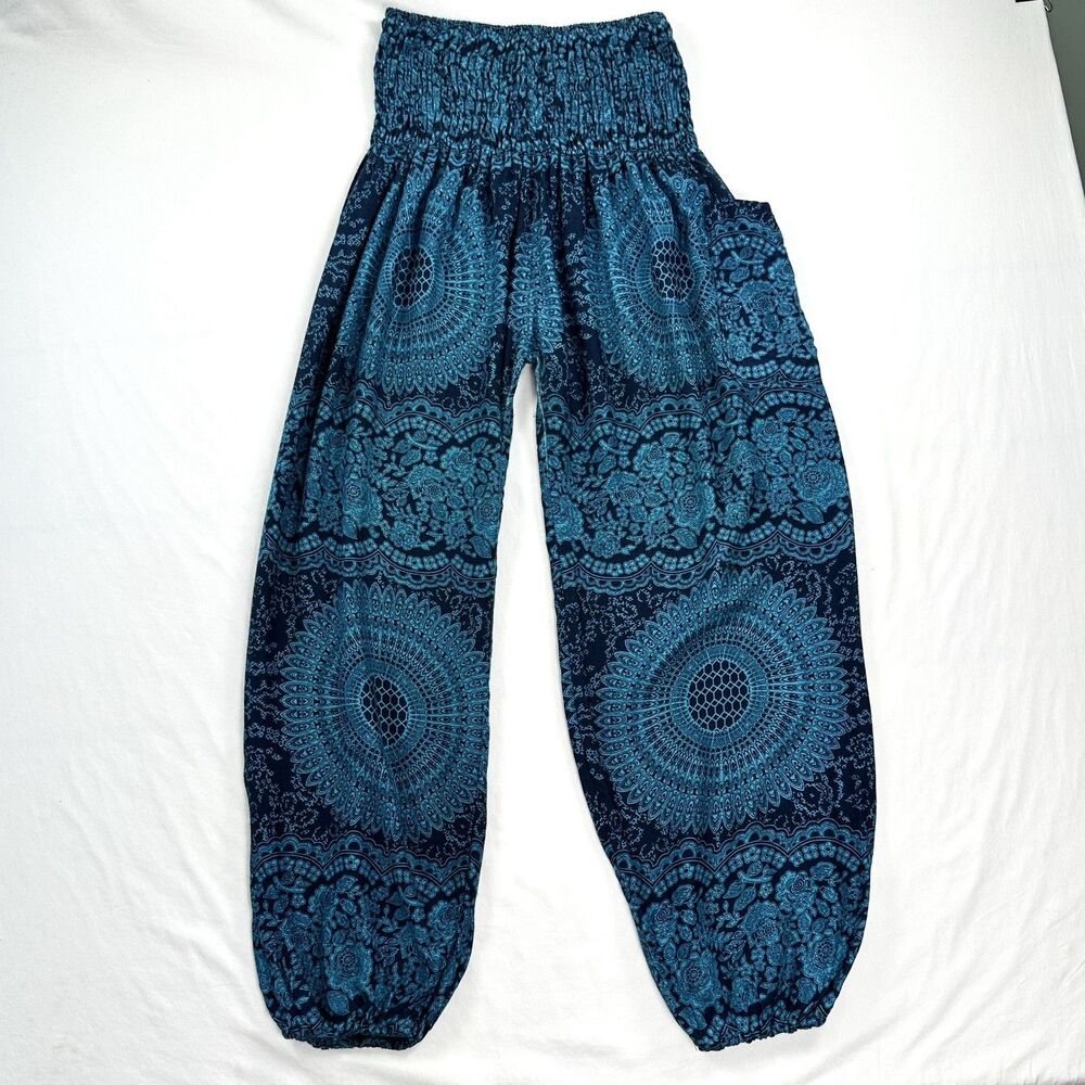 Bangkok Harem Pants High Waist Flowy Womens One Size Boho Festival Hippie Beach - Picture 2 of 13